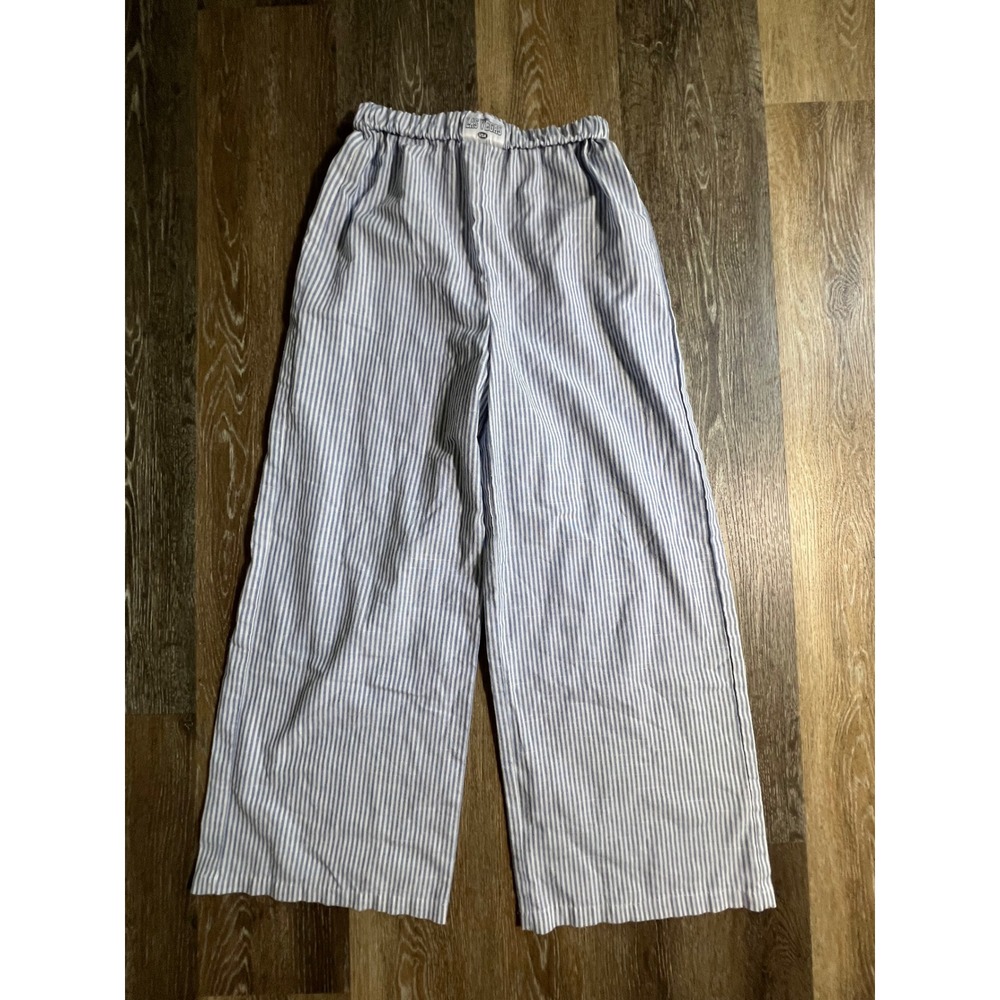 Las Vegas Wide Leg Pants Womens Size M Blue White Striped Elastic Waist Relaxed